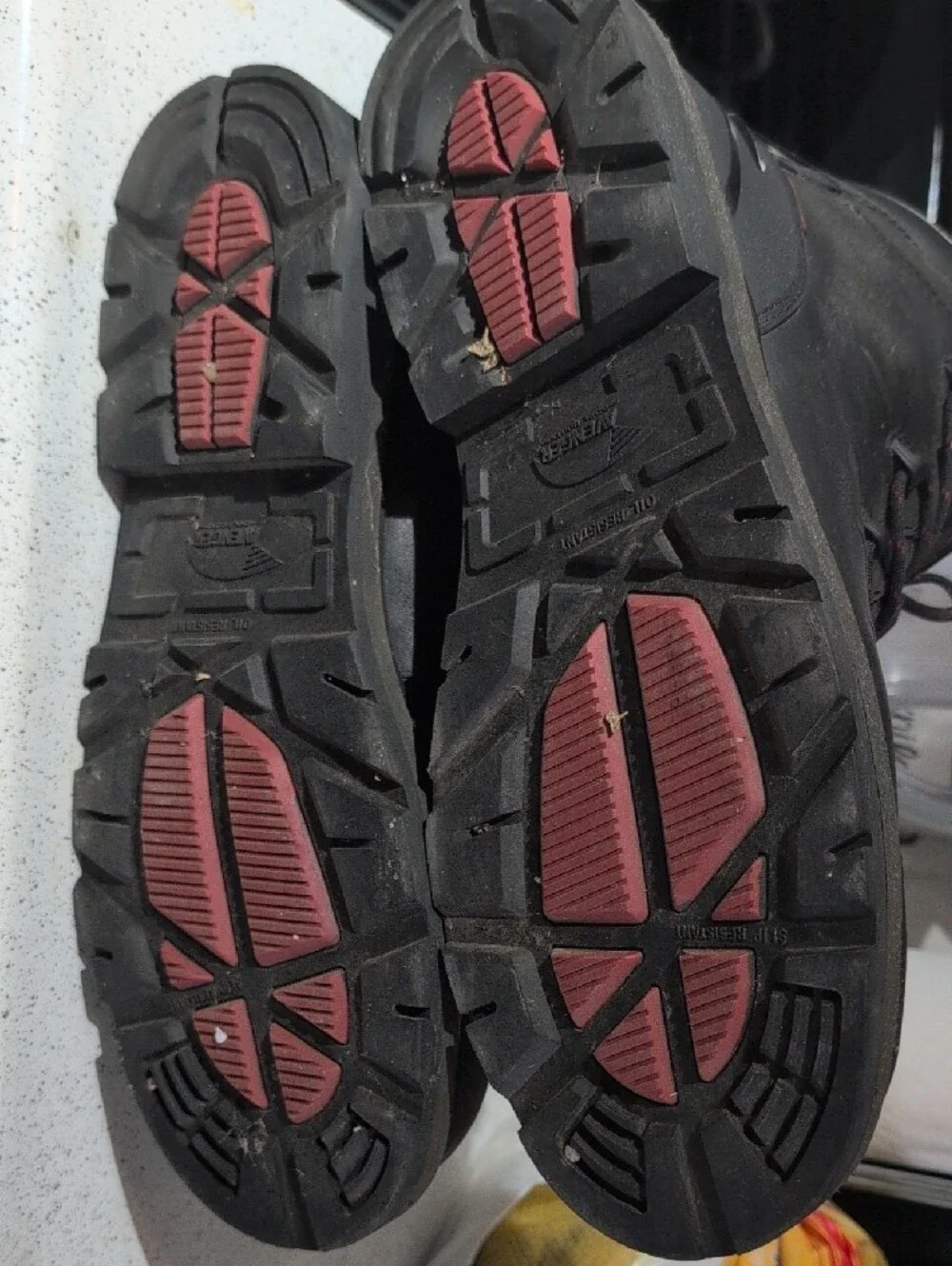 Used XXwide Avenger Black Steel Toe Work Boots with Red Trim